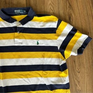 VTG Polo Ralph Lauren Shirt Mens XL Pony Blue Stripe Rugby Short Sleeve Cotton
